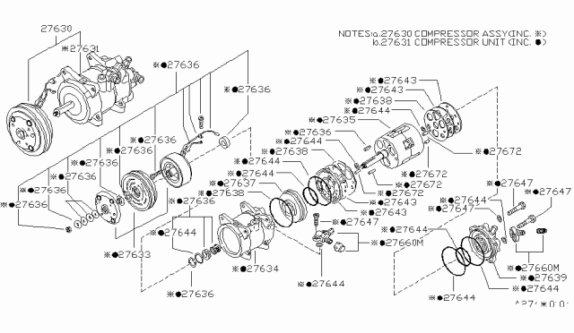 1982 Nissan 280ZX Compressor W/CLUTCH Diagram for 27630-P9110