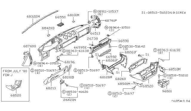 1981 Nissan 280ZX Plug-Instrument-Upper Diagram for 68920-P7103