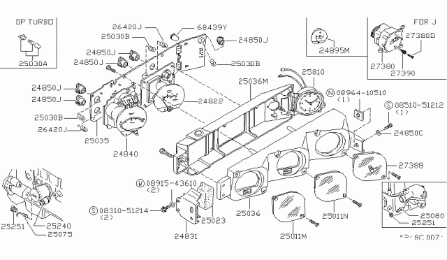 1980 Nissan 280ZX Water & Oil Meter Assembly Diagram for 24870-P7100