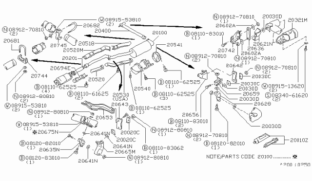 1980 Nissan 280ZX Exhaust Tube, Center Diagram for 20030-P8160