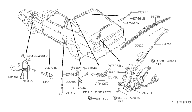 1981 Nissan 280ZX Rear Window Wiper Arm Assembly Diagram for 26382-P6700