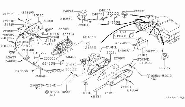1980 Nissan 280ZX Cable SPEEDOMETER Diagram for 25050-P7100