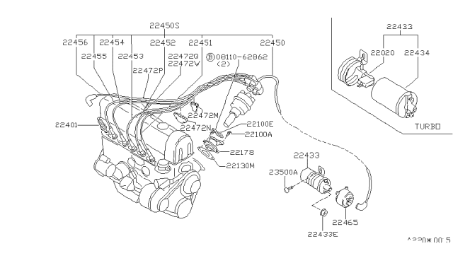 1983 Nissan 280ZX Ignition Coil Assembly Diagram for 22433-P7510
