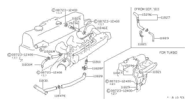 1981 Nissan 280ZX Throttle Chamber Hose Diagram for 11827-P9100