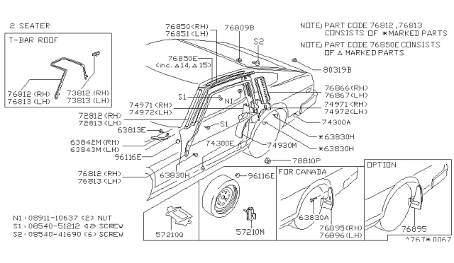 1981 Nissan 280ZX WEATHERSTRIP-Bod-RH Diagram for 76830-P7100