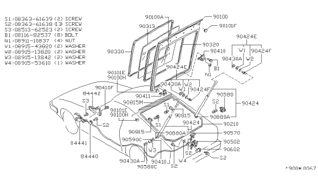 1979 Nissan 280ZX Back Door Lock Assembly Diagram for 90502-P7101