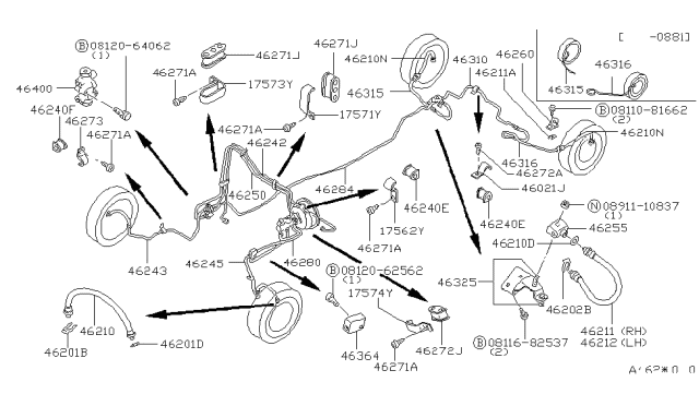 1980 Nissan 280ZX Brake Piping & Control Diagram