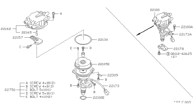 1987 Nissan 300ZX Distributor Assy Diagram for 22100-21P00