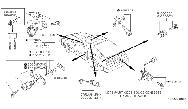 1987 Nissan 300ZX Cylinder Assembly Back Door Lock Diagram for 90600-21P85