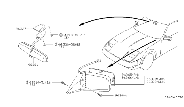 1988 Nissan 300ZX Mirror Inside Diagram for 96321-01P13