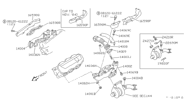 1988 Nissan 300ZX Cover Manifold Diagram for 14350-01P01