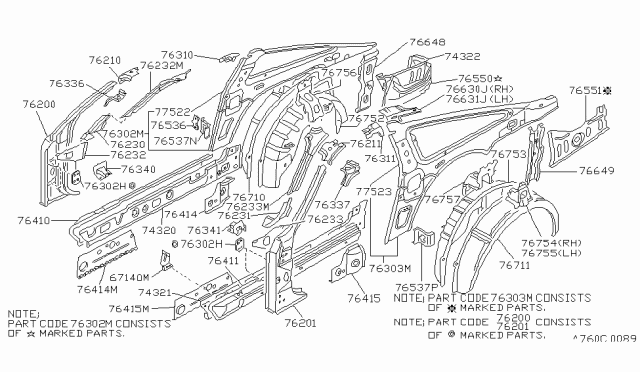 1989 Nissan 300ZX Panel Side LH Diagram for 76651-05P00