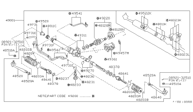 1987 Nissan 300ZX Gear & Linkage Power Steering Diagram for 49001-21P10