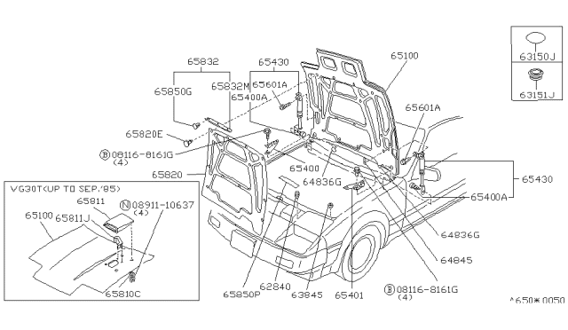 1986 Nissan 300ZX Hood Assembly Diagram for 65100-21P00