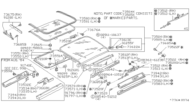 1989 Nissan 300ZX Sun Roof Parts Diagram