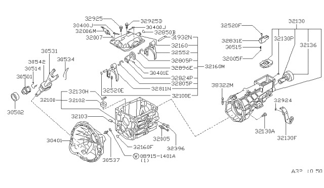1987 Nissan 300ZX Lever W/DRAWL Diagram for 30531-P0100