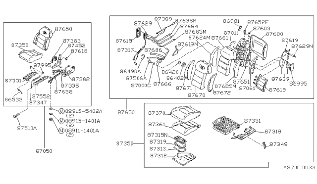 1986 Nissan 300ZX Back-Seat LH Diagram for 87650-01P68