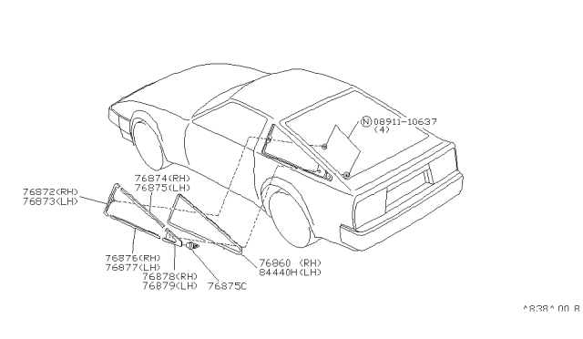 1985 Nissan 300ZX Side Window Fitting Diagram 1