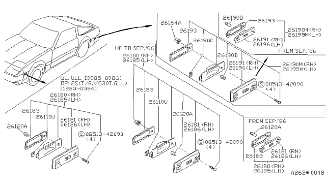 1987 Nissan 300ZX Lamp Assembly-Side Marker LH Diagram for 26185-21P00