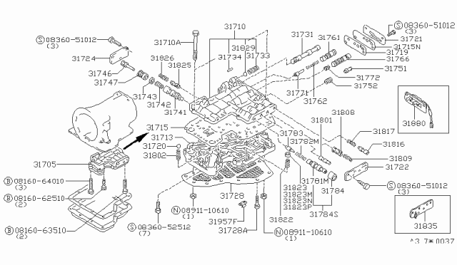 1984 Nissan 300ZX Control Valve Assembly Diagram for 31705-X8173