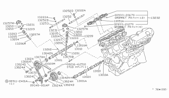 1988 Nissan 300ZX Camshaft & Valve Mechanism Diagram