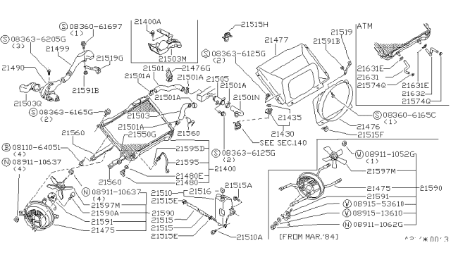 1986 Nissan 300ZX Radiator Assy Diagram for 21450-22P00