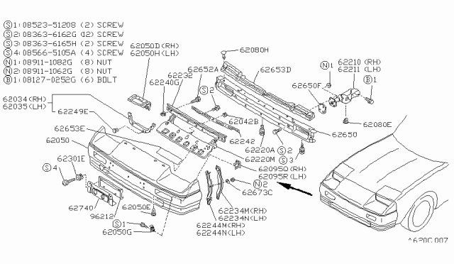 1989 Nissan 300ZX Collar-Front Fascia,Center Diagram for 62230-25P03