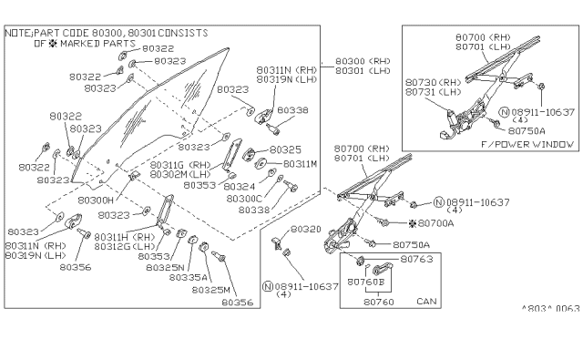 1986 Nissan 300ZX Window REGULATRRH Diagram for 80720-01P10