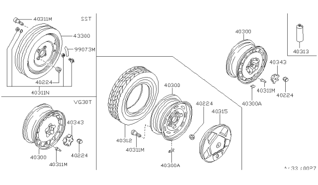 1986 Nissan 300ZX Wheel Assembly Road Diagram for 40300-03P25