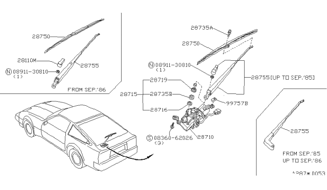 1986 Nissan 300ZX Rear Window Wiper Blade Assembly Diagram for 28790-21P00