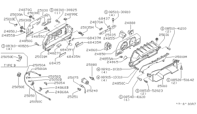 1986 Nissan 300ZX Meter Assembly Fuel Diagram for 24832-21P00