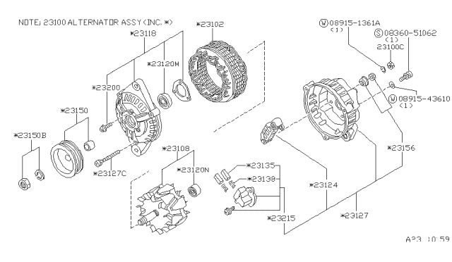 1985 Nissan 300ZX Pulley Assy Diagram for 23150-04P01