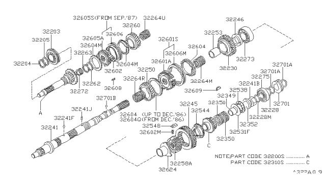 1987 Nissan 300ZX Bearing Needle Main Diagram for 32264-21P00
