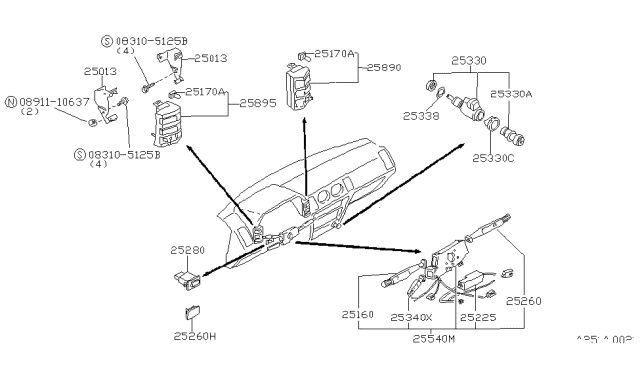 1986 Nissan 300ZX Switch Assy-Combination Diagram for 25560-01P20