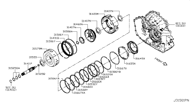 2008 Nissan Altima RETAINR Assembly-Spring, Low And Rev Diagram for 31655-1XZ0A