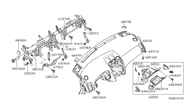 2010 Nissan Altima Stay Assy-Instrument,Driver Diagram for 68170-JA00A
