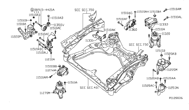 2009 Nissan Altima Engine Mounting Insulator, Right Diagram for 11210-JA000
