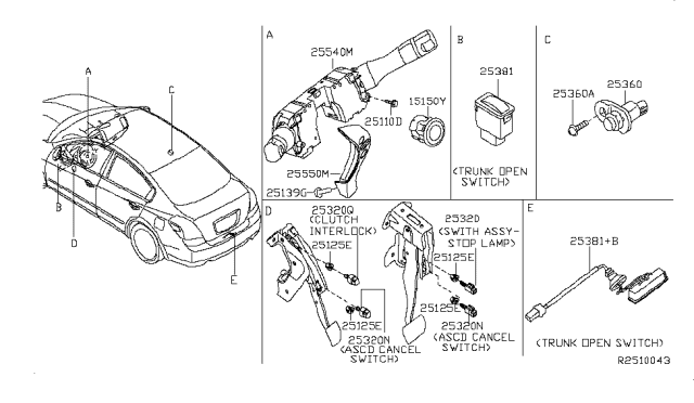 2012 Nissan Altima Switch Assy-Combination Diagram for 25560-JA015