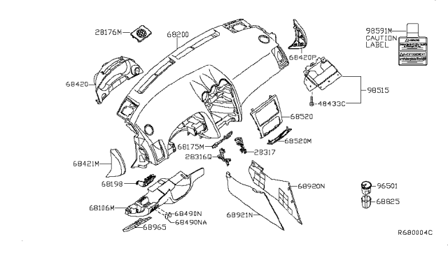 2008 Nissan Altima Ashtray Kit Diagram for 68826-ZC20A