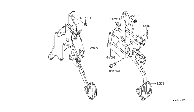 2007 Nissan Altima Pedal Assy-Brake W/Bracket Diagram for 46501-JA015
