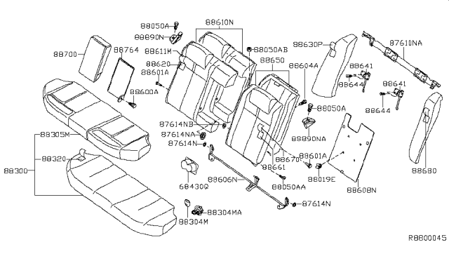 2011 Nissan Altima Rear Seat Armrest Assembly Diagram for 88700-ZX00B