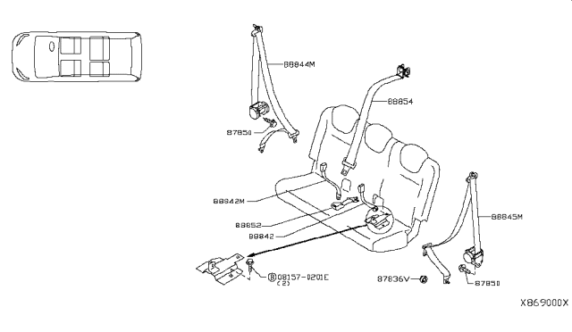 2016 Nissan NV Belt Assembly-Buckle,Rear Center " Diagram for 88852-3LN0A