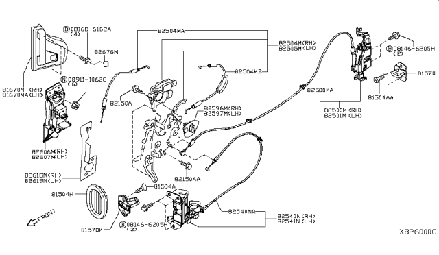 2018 Nissan NV Slide Right Passenger Door Lock Actuator Diagram for 82500-3LN0A