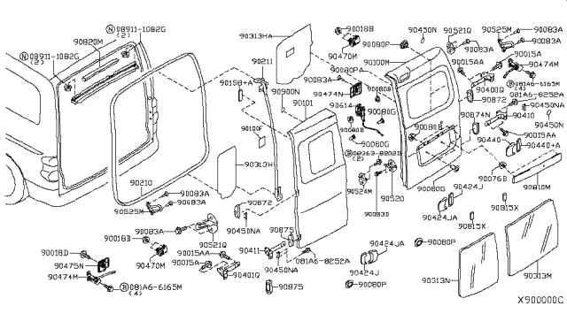 2014 Nissan NV Back Door Panel & Fitting Diagram