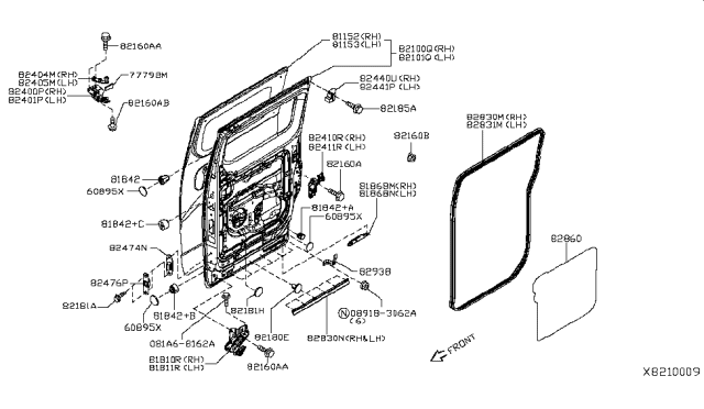 2016 Nissan NV Weatherstrip-Slide Door,LH Diagram for 82831-3LM0A