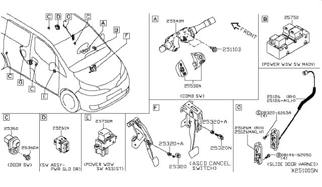 2016 Nissan NV Switch Assy-Power Slide Door Diagram for 25261-1GK0B