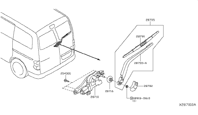 2016 Nissan NV Rear Window Wiper Arm Assembly Diagram for 28780-3LN0A