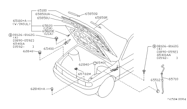 1994 Nissan Sentra Hood Panel,Hinge & Fitting Diagram