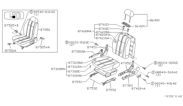 1994 Nissan Sentra Cushion Assy-Front Seat Diagram for 87350-87Y04