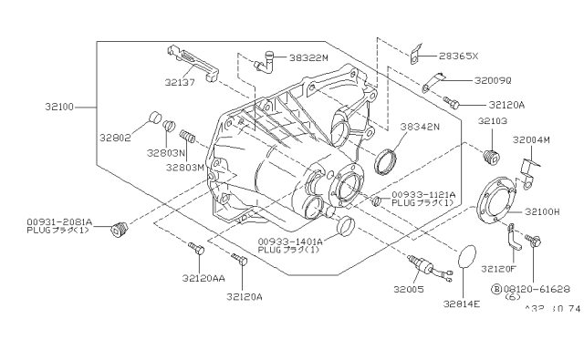 1992 Nissan Sentra Case Assy-Transmission Diagram for 32100-65Y00